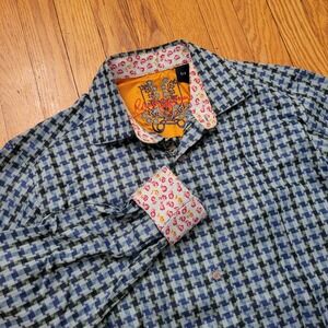 Robert Graham S Blue Houndstooth Dress Shirt Long Sleeve Preppy Twee Adademia
